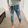 Drawstring Distressed Denim Jeans (4 Colors)