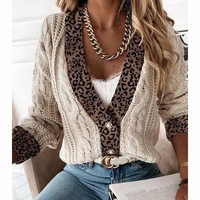 Cozy Glam Leopard Cable Knit Sweater【FREE SHIIPPING】