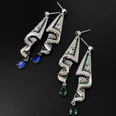 Vintage Gemstone Art Earrings - 925 Silver