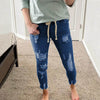 Drawstring Distressed Denim Jeans (4 Colors)