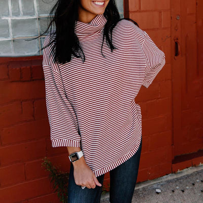 Fall Cowl Neck Striped Top