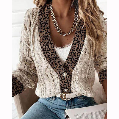 Cozy Glam Leopard Cable Knit Sweater【FREE SHIIPPING】