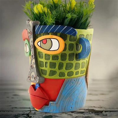 Handmade Picasso Antique Bronze Abstract Beauty Face Flower Pot