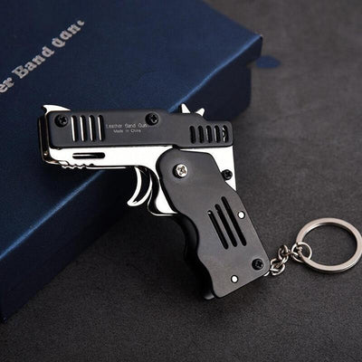 All Metal Mini Folding Rubber Band Gun Outdoor Military Sport Toy Keychain