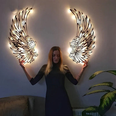 1 Pair Angel Wings Metal Wall Art With Led Lights