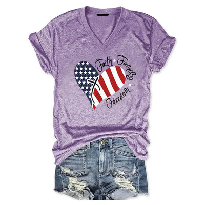 V-Neck Independence Day Print T-Shirt