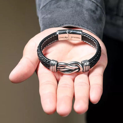 "Grandmother and Grandson Forever Linked Together" Braided Leather Bracelet - Love My Grandson