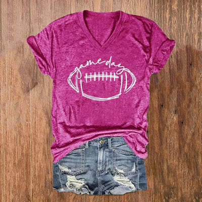 V-Neck Baseball Print T-Shirt