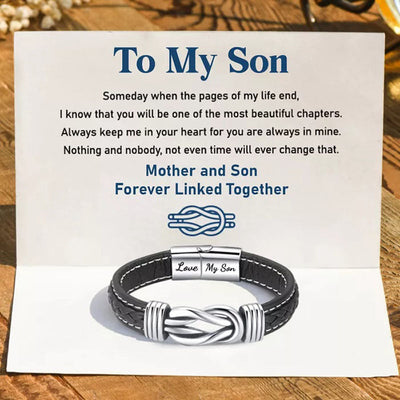 "Mother and Son Forever Linked Together" Braided Leather Bracelet - Love My Son