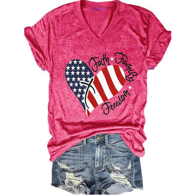 V-Neck Independence Day Print T-Shirt