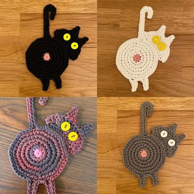 Cute Cat Knitted Kitten Butt Coasters