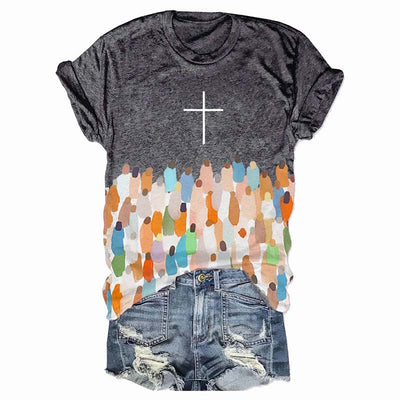 Women's Faith Respect Jesus Cross Print Crew Neck T-Shirt