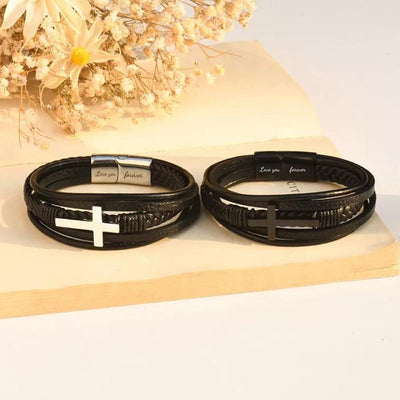 To My Son Pray Through It Leather Cross Bracelet - Card030