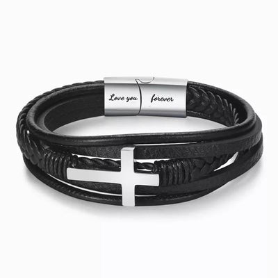 To My Son Pray Through It Leather Cross Bracelet - Card030