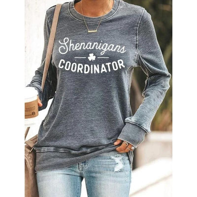 Women's Shenanigans Coordinator St. Patrick's Day Casual Long Sleeve Crewneck Sweatshirt