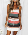 Striped Pockets Drawstring Dress