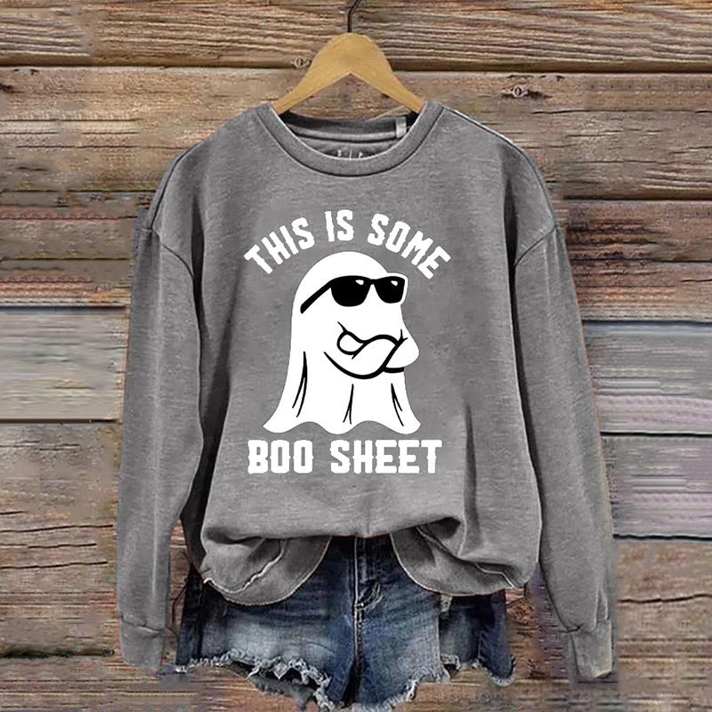 Women's Halloween This Is Some Boo Sheet Printed Crew Neck Long Sleeve Sweatshirt